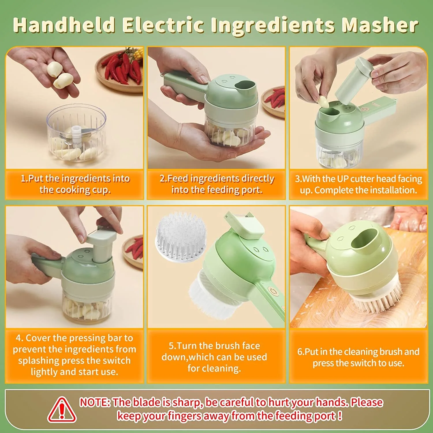 4 In 1 Handheld Electric Vegetable Cutter Set Wireless Gatling Portable Slicer Rechargeable Garlic Chopper 12