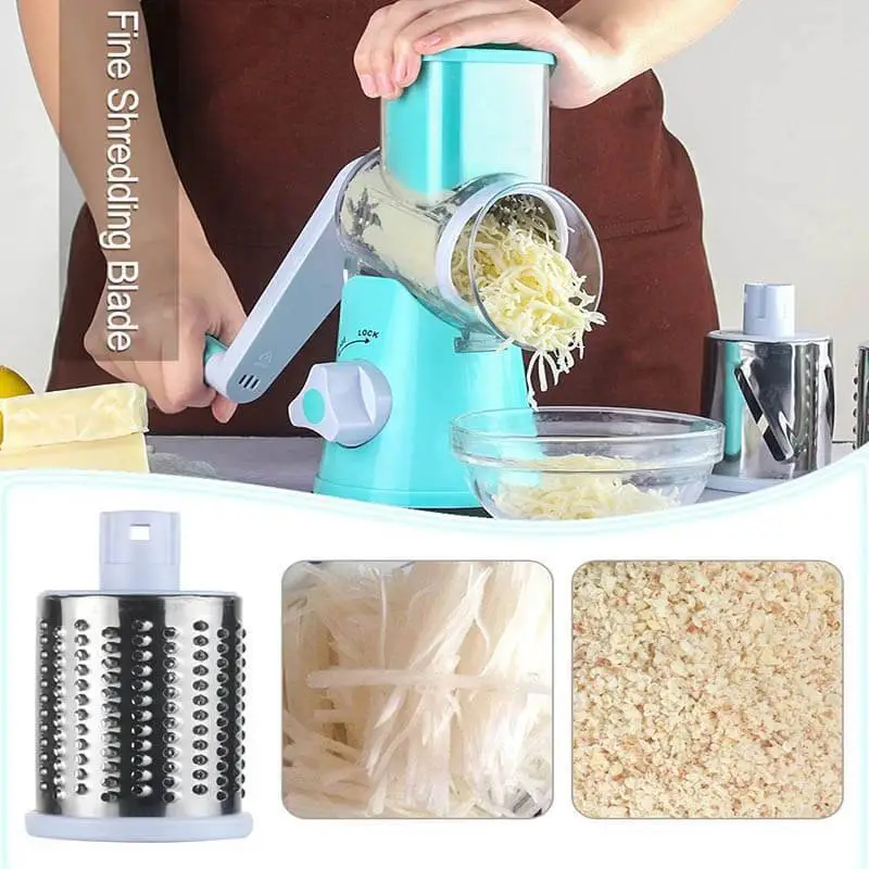 Manual 3 In 1 Rotary Cheese Grater Cheese Shredder Mandoline Stainless Steel Vegetable Slicer With 3 Blades With Suction Base 10