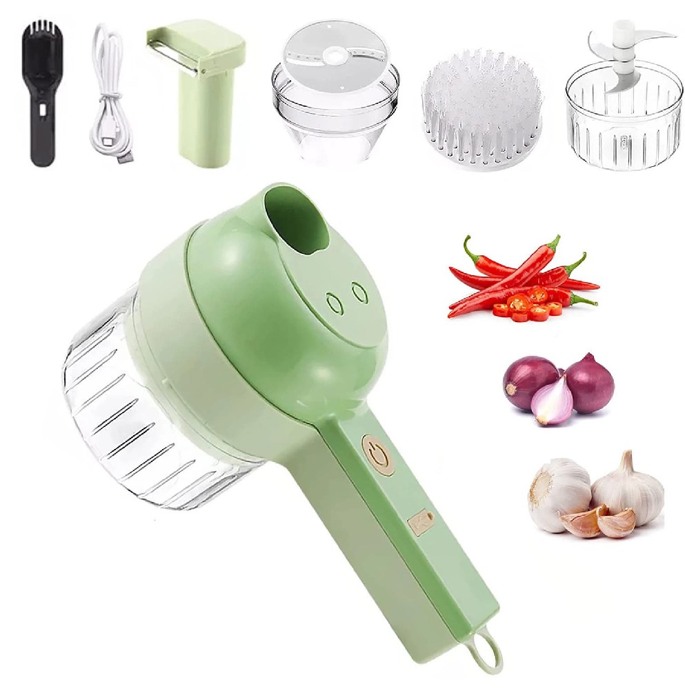 4 In 1 Handheld Electric Vegetable Cutter Set Wireless Gatling Portable Slicer Rechargeable Garlic Chopper