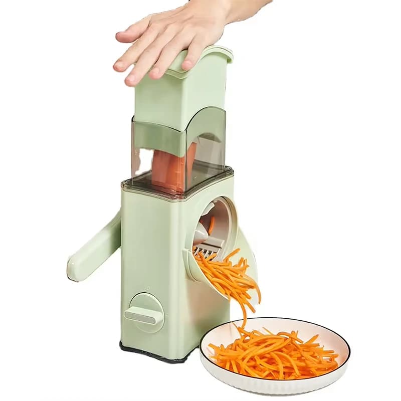 Manual Rotary Cheese Grater Shredder with Wider Hopper 3 Interchangeable Blades Round Mandoline Drum Slicer Julienne Grinder for