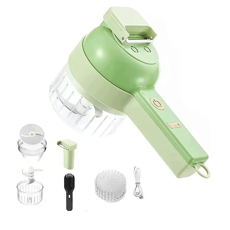 ZES 4 in 1 Handheld Electric Vegetable Cutter Set Wireless Gatling Portable Slicer Rechargeable Garlic Chopper