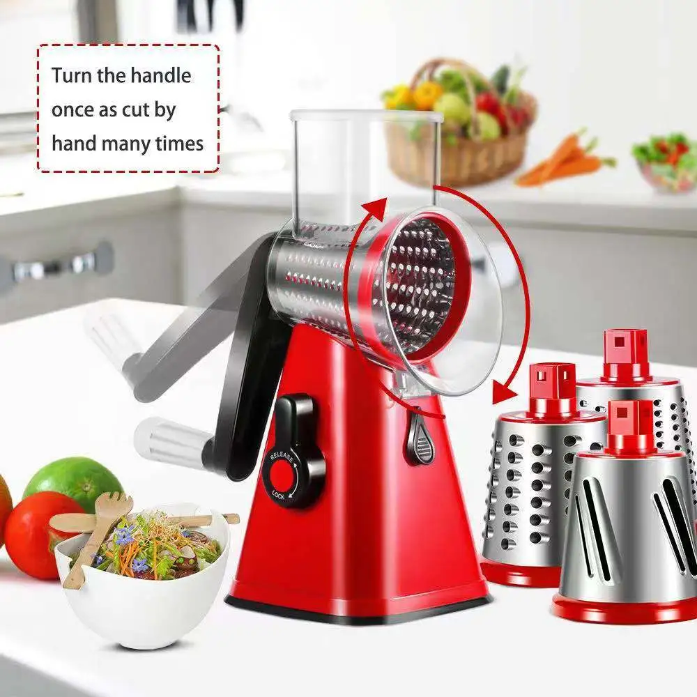 Kitchen Accessories Multifunctional 3 In 1 Mandoline Drum Slicer Manual Vegetable Cutter Kitchen Rotary Cheese Grater
