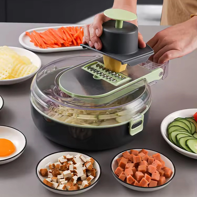 Veggie Cutter Grater 304 Stainless Steel Vegetable Slicer 9-In-1 Handheld Food Chopper with Drainer Basket